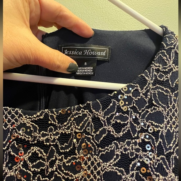 Jessica Howard Missy Formal Dress with pockets, Navy and Soft Gold, size 8 - Picture 4 of 6